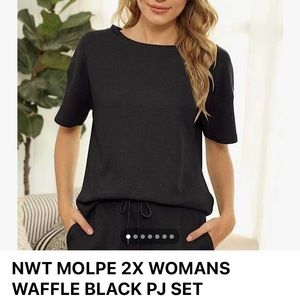 NWT MOLPE 2X WOMANS  2 PIECE WAFFLE BLACK PJ SET